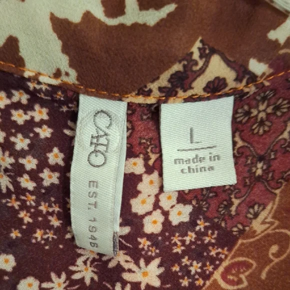 Cato Floral Patchwork Blouse in Orange and Brown. NWOT Size Large - Picture 8 of 9